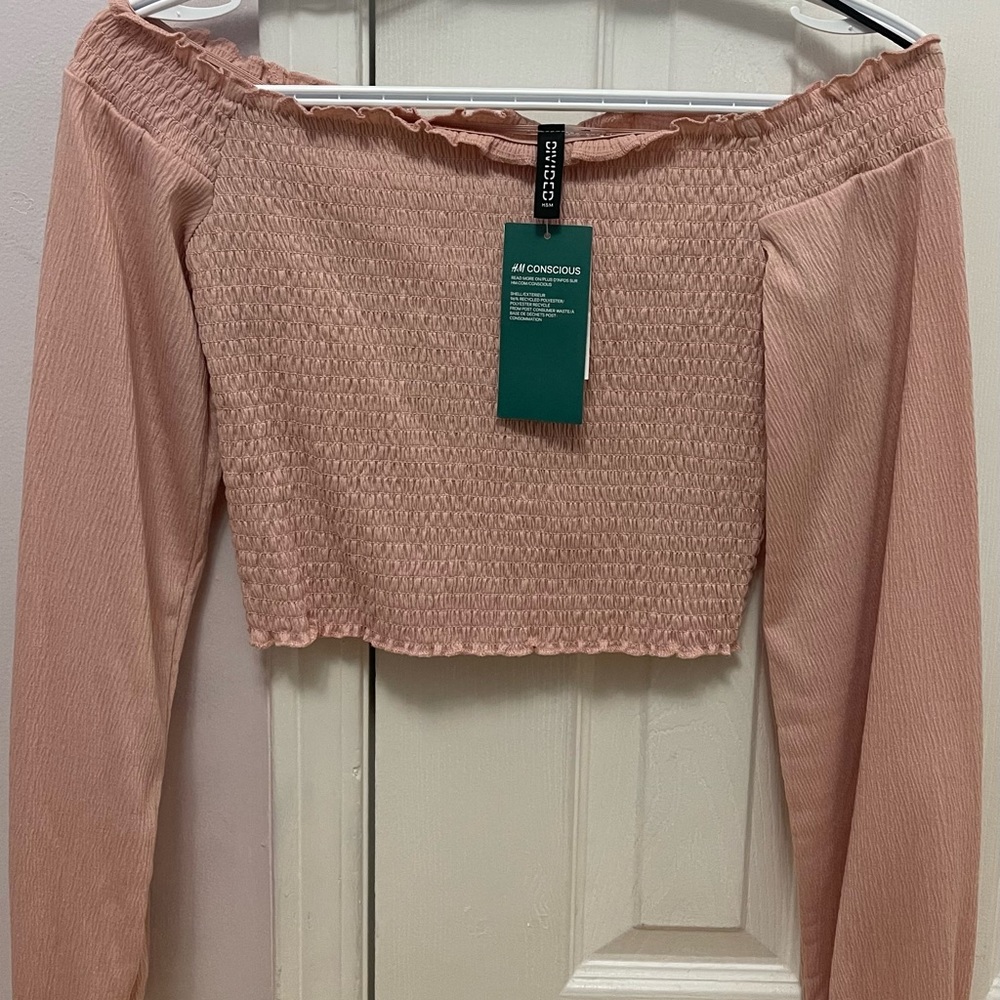 Off The Shoulder Smocked Long Sleeve